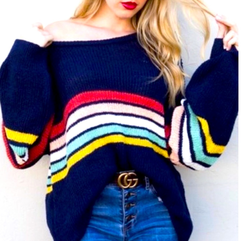 Navy & Striped Oversized Sweater Size L